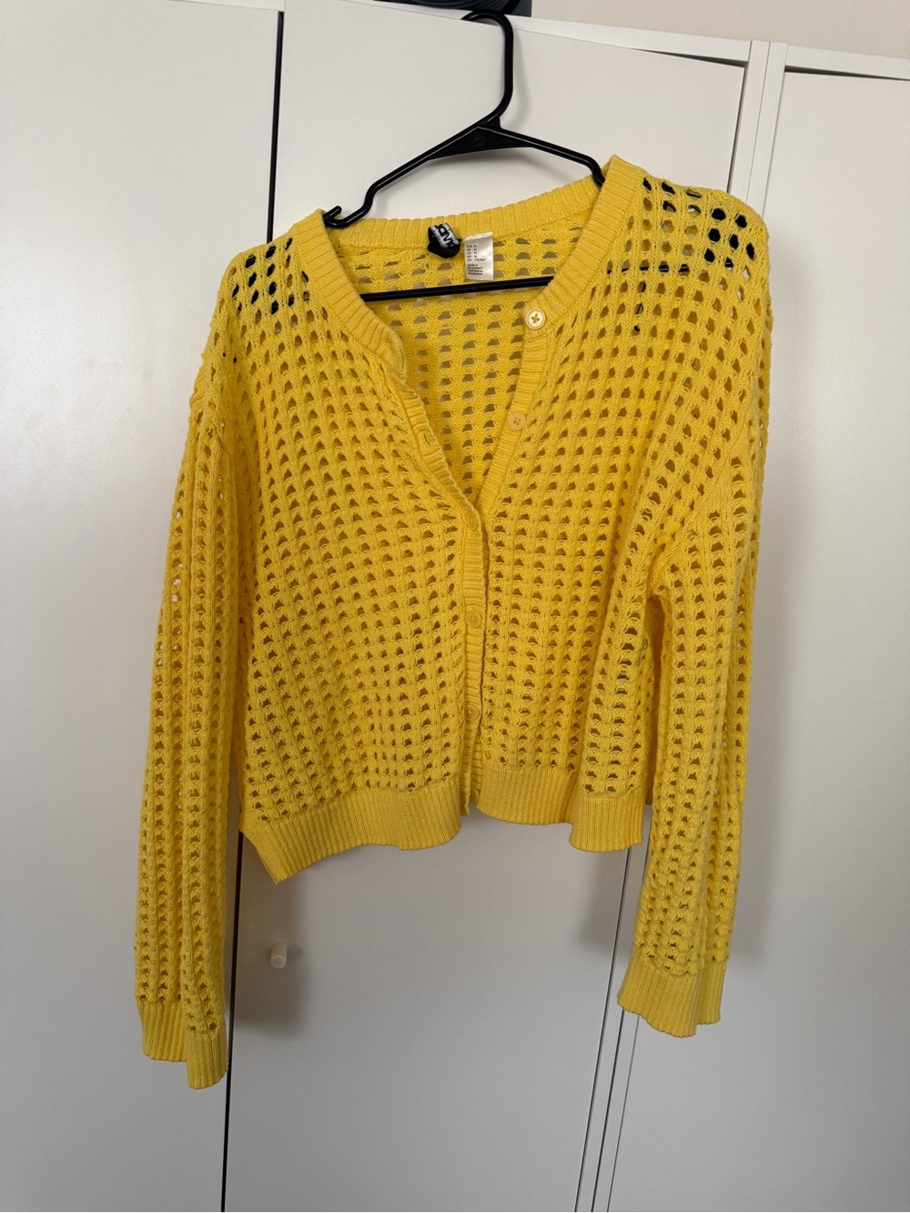 H&M Yellow Open-Knit Button Cardigan Sweater